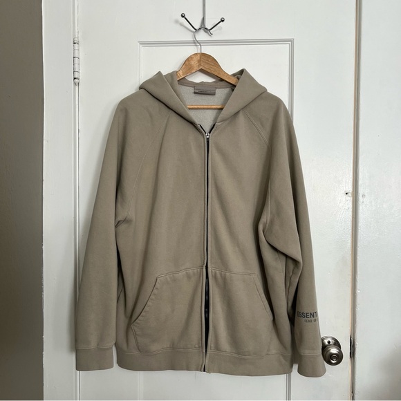 Essentials Fear of God Full Zip Hoodie Jacket Taupe XL Oversized - Picture 3 of 17